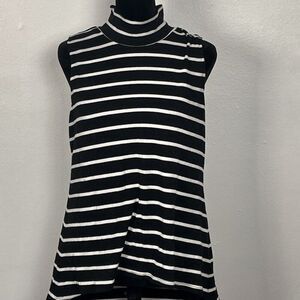 Black and White Striped Knit Tank Turtleneck
